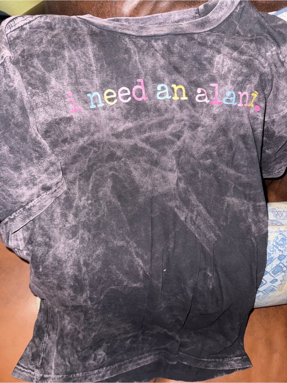 Black Mineral-Wash Short Sleeve Tee with Pastel Lettering